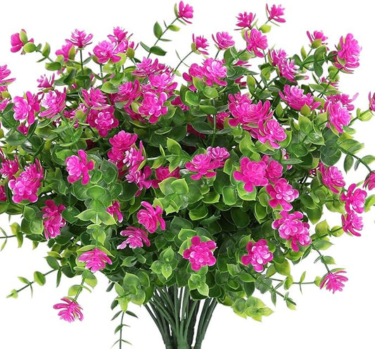 10PCS Artificial Flowers, Fake Artificial Greenery UV Resistant No Fade Faux Plastic Plants for Wedding Bridle Bouquet Indoor Outdoor Home Garden Kitchen Office Table Vase(Fuchsia)