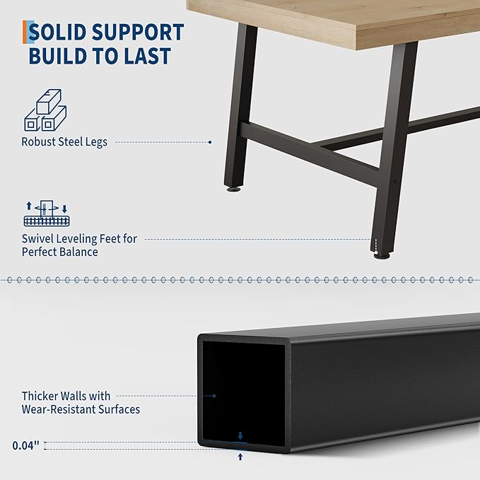 IDEALHOUSE Rustic Dining Table for 6-8 People, 78.7” Long Rectangle Kitchen Table, Industrial Farmhouse Wooden Kitchen Tables with Sturdy Metal Frame, Dining Room Table for Office, Home