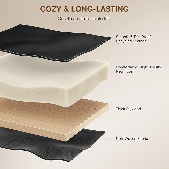 18-Inch Large Leather Vanity Stool, Vanity Chair with Metal X-Leg, Ottoman Accent Stool with Thick Padded Saddle Seat, Black