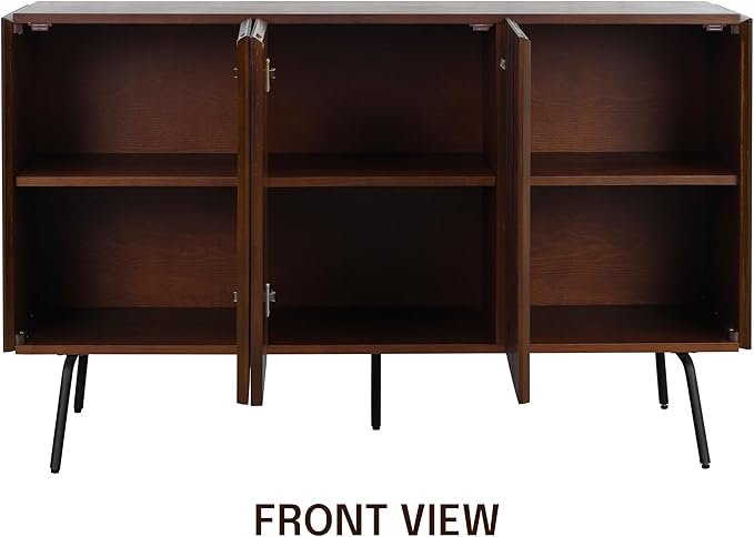 NTC Veil Modern Sideboard with 3 Doors, Buffet Cabinet with Vertical Groove Design and Metal Legs, Storage Cabinet for Living Room, and Hallway, Effortless Assembly - Dark Walnut