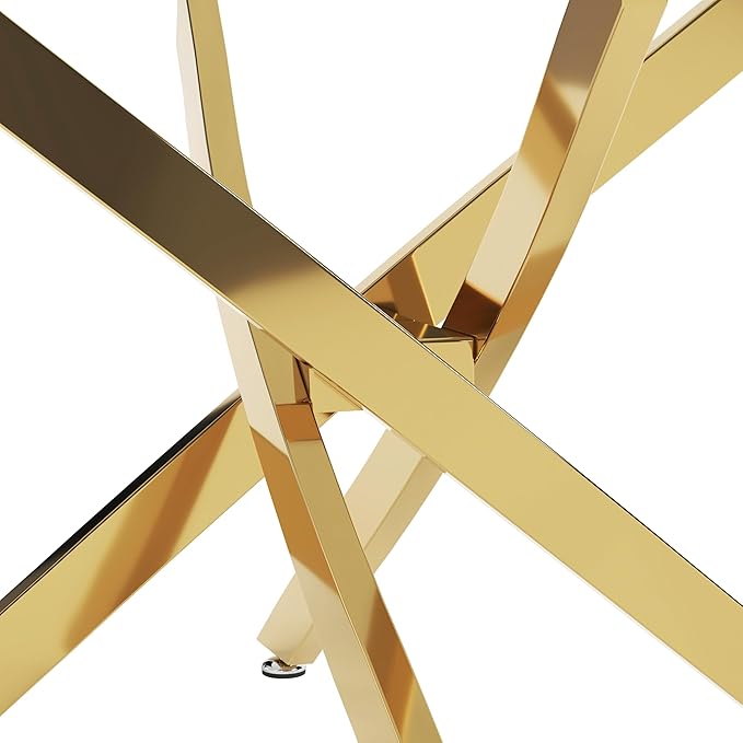Round Tempered Glass Dining Table for 2-4 with Chromed Legs, 35.5 Inch Modern Small Kitchen Table Dining Room Table for Kitchen Dining Room (Gold)
