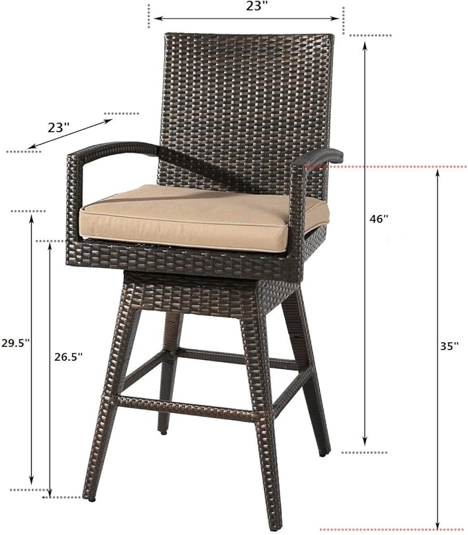 Ulax furniture 2-Pack All-Weather Brown Wicker Outdoor Patio Swivel Bar Stool with Cushion