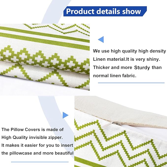 Decorative Throw Pillow Covers Set of 2 Grass Green Boho Pillow Covers 18x18 Inch Throw Pillow Cover Linen Pillowcase Modern Farmhouse Outdoor Pillow Covers for Couch Sofa Bed Living Room