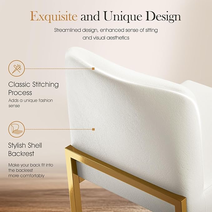 Sophia & William Bar Stools Set of 2, White and Gold Bar Stools for Kitchen Island,24 Inch