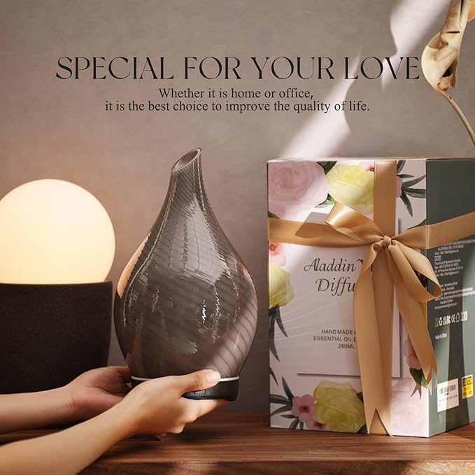 Porseme 280ml Essential Oil Diffuser Glass Color Changing Aroma Air Diffusers Aromatherapy Ultrasonic Cool Mist Humidifier 7 Running Hours Waterless Auto-Off for Sleeping, Yoga, Office (Pure Grey)