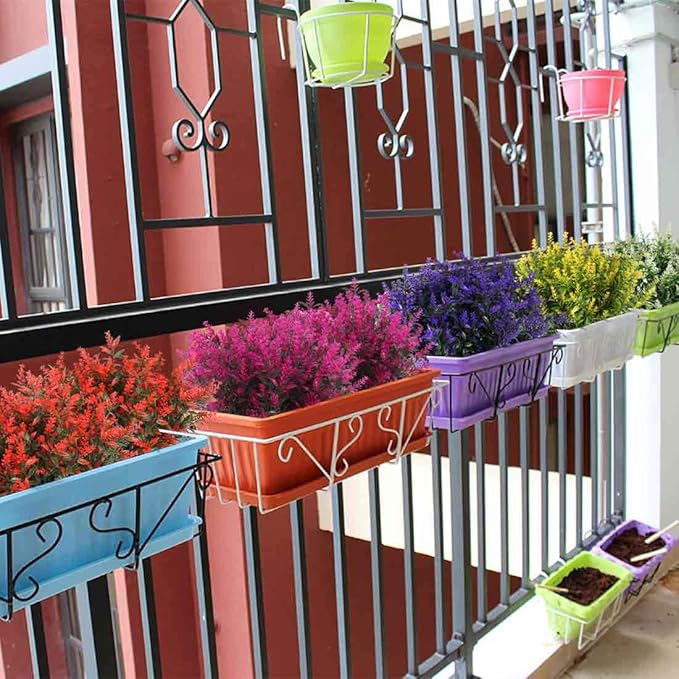 RECUTMS Artificial Greenery Lavender Fake Shrubs Flowers 8 Bundles UV Resistant Hanging Planter Flora Fence Indoor Outside Decor Wedding Table Flowers Arrangement Bouquet Filler (Purple)