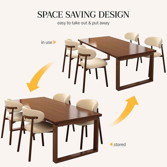 Kitchen Dining Chairs Set of 2 Modern Upholstered Leather Farmhouse Dining Room Chair with Metal Legs, Walnut Leg/Beige