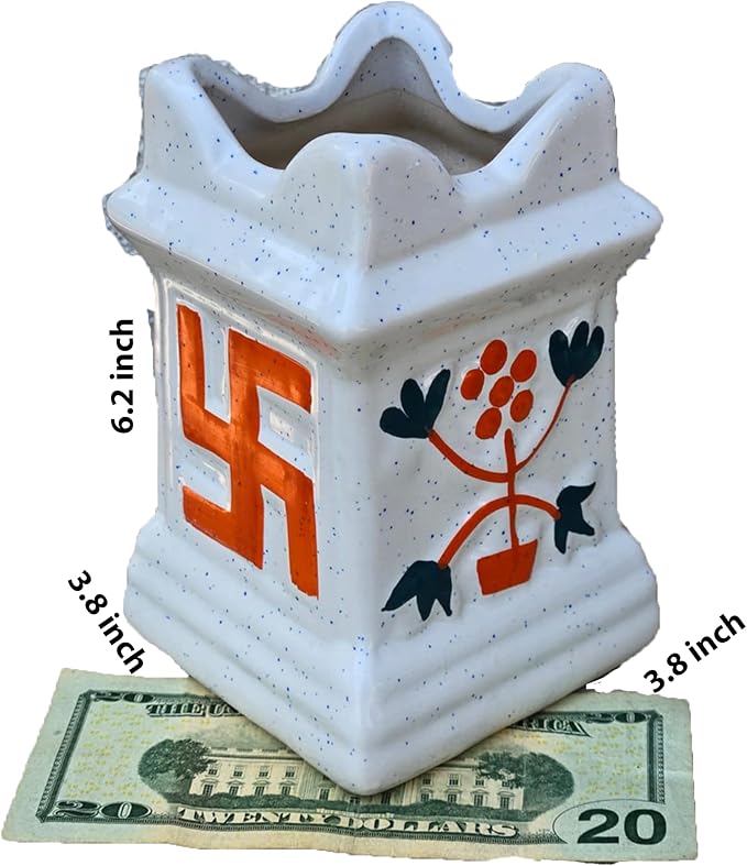 Generic Ceramic Pot Plus Live Krishna Tulsi Plant. Fresh, Edible. Easy Grow. Indoor/Outdoor. (1 Krishna Tulsi in Pot)