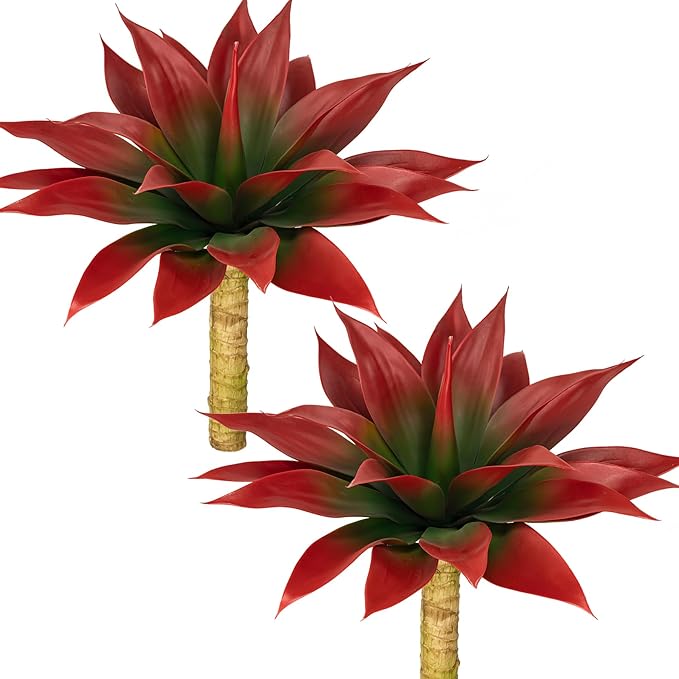 Artificial Agave Faux Agave Fake Greenery 18In Outdoor Artificial Plant Fake Plant for Indoor Home Decoration Plastic Plant Outdoor Decoration Front Porch Decor Simulation Plants 2Pack（Red）