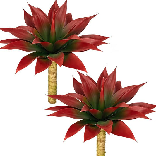 Artificial Agave Faux Agave Fake Greenery 18In Outdoor Artificial Plant Fake Plant for Indoor Home Decoration Plastic Plant Outdoor Decoration Front Porch Decor Simulation Plants 2Pack（Red）