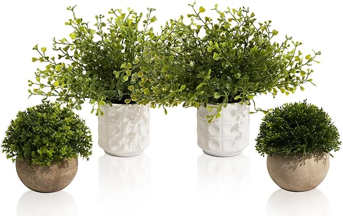 4 Pack Small Fake Plants, Artificial Plants Indoor for Home Decor, Mini Fake Plant Set Greenery for Shelf Kitchen Bathroom Farmhouse Office Room Decor