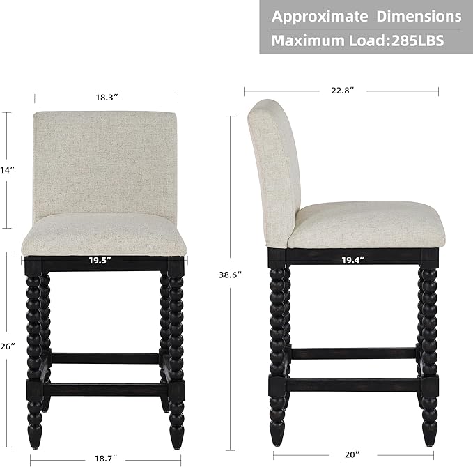 DUHOME Spindle Counter Stools Set of 3 with Padded Spring Seat,Wooden Bar Stools Farmhouse 26 Inch Counter Height Stools Chairs with Spindle Back for Kitchen Island