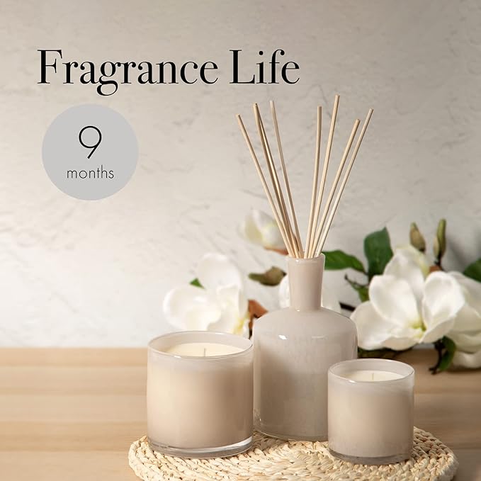 LAFCO New York Signature Reed Diffuser, Star Magnolia - 15 oz - Up to 9 Months Fragrance Life - Reusable, Hand Blown Glass Vessel - Natural Wood Reeds - Made in The USA