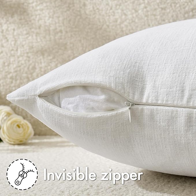 MIULEE White Couch Pillow Covers 18x18 Inch, Set of 2 Soft Chenille Decorative Square Throw Pillow Covers Farmhouse for Sofa Living Room Bed