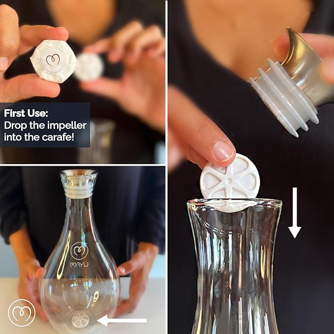 MAYU Swirl Structured Water Carafe - Innovative Vortex Technology Handblown Pitcher. Post Reverse Osmosis Filter Aerating Water Dispenser Stand 1.5 Liter| 51 Oz Dining Glass Jug Design (Earth Base)