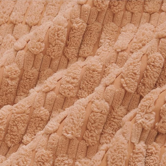 Fancy Homi 2 Packs Peach Farmhouse Decorative Throw Pillow Covers 20x20 Inch for Living Room Couch Bed Sofa, Rustic Boho Home Decor, Soft Striped Corduroy Square Cushion Case 50x50 cm