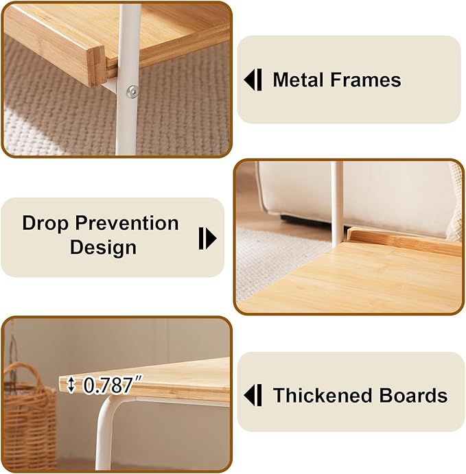 Coffee Table with 2 Tier Storage- Mid Century Modern Center Table, Farmhouse Bamboo Coffee Tables, Small Tea Tables for Living Room, Bedroom, Office, Patio (Natural)