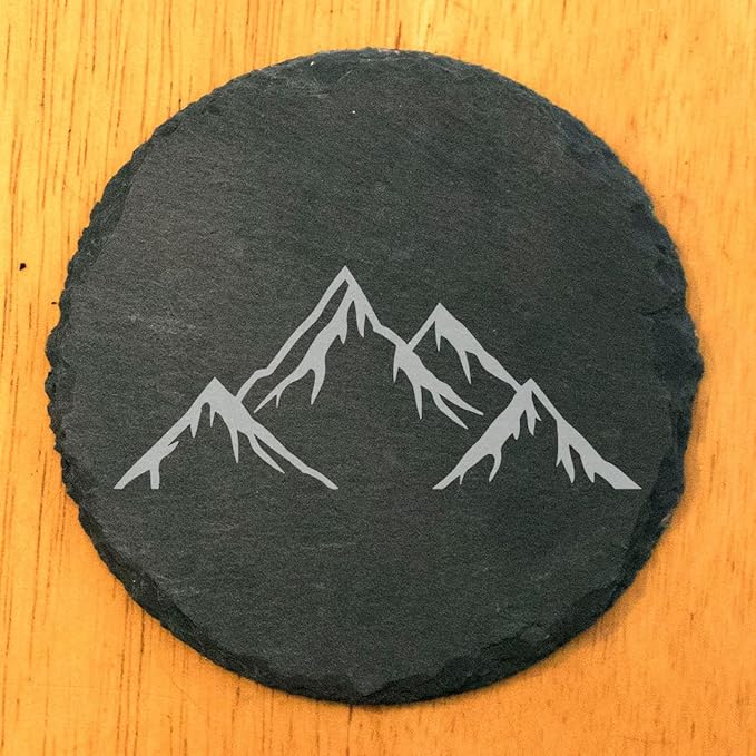Mountain Majesty Slate Coasters with Stunning Mountain Scene Design - Perfect for Home and Office Decor and Protection of Surfaces, Available in Square or Round Coasters - Round Slate - Set of 4