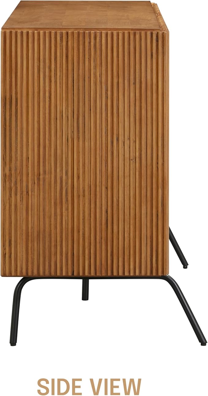 NTC Veil Modern Sideboard with 3 Doors, Buffet Cabinet with Vertical Groove Design and Metal Legs, Storage Cabinet for Living Room, and Hallway, Effortless Assembly, Teak Look