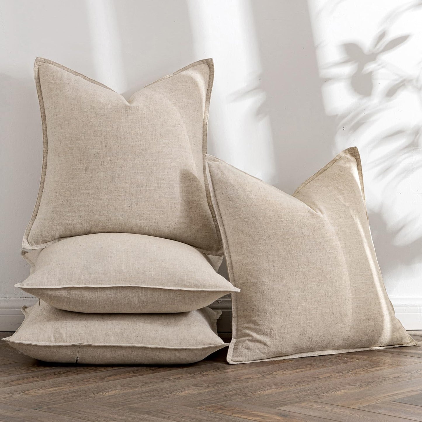 MIULEE Beige Linen Pillow Covers Pack of 4 Decorative Natural Solid Throw Pillow Covers Soft Accent Boho Farmhouse Couch Pillowcases Modern Home Decors for Living Room Bed Sofa 24x24 Inch