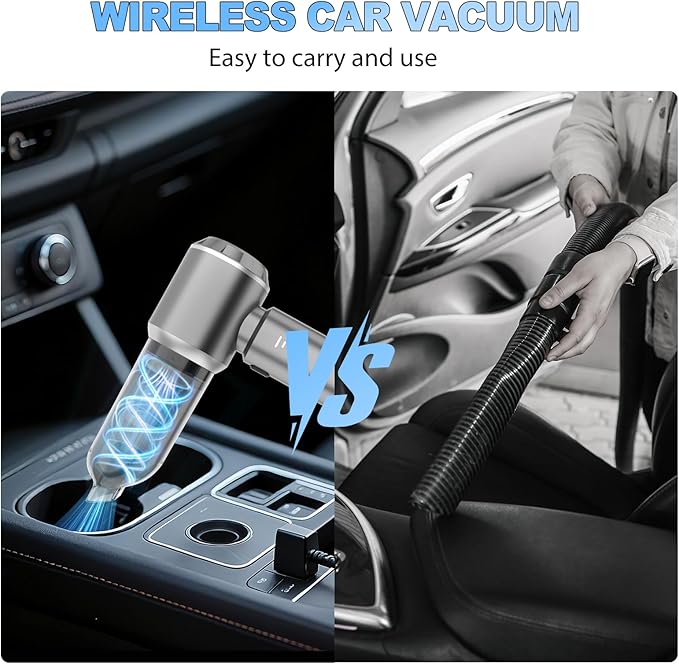 Mini Car Vacuum Cleaner, 4 in 1 Cordless Vacuum Cleaner, 22000PA High Power Portable Car Vacuum with Brushless Motor, for Home, Office, Camping (Gray Silver)