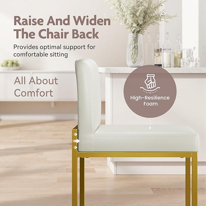 ALPHA HOME 24 Inch Bar Stools Kitchen Counter Stools with Back Pu Leather Counter Chair Counter Height Bar Stools with Upholstered Footrest Sturdy Chromed Metal Steel Frame, White