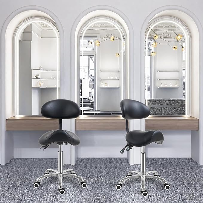 Antlu Saddle Stool Chair with Back Support, Ergonomic Esthetician Stool Chair for Salon Tattoo Spa Medical Dentist Clinic (with Backrest, Black)