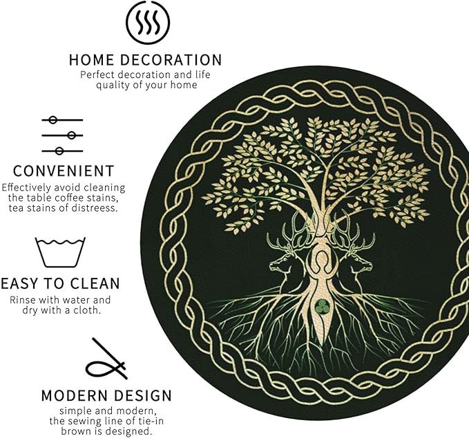Norse Viking Wicca Yule Yggdrasil Coasters Set of 6 Coasters for Drinks Absorbent Double-Sided Leather PVC Coaster for Tabletop Protection Coffee Table Decor Ideal for Home Decor House Warming Gifts