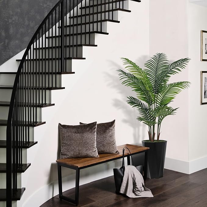 Artificial Palm Tree 5FT - Faux Plant with Black Diamond Planter - Tall Fake Tropical Areca Floor Plant Potted - Artificial Silk Tree for Home Office Living Room Decor Indoor