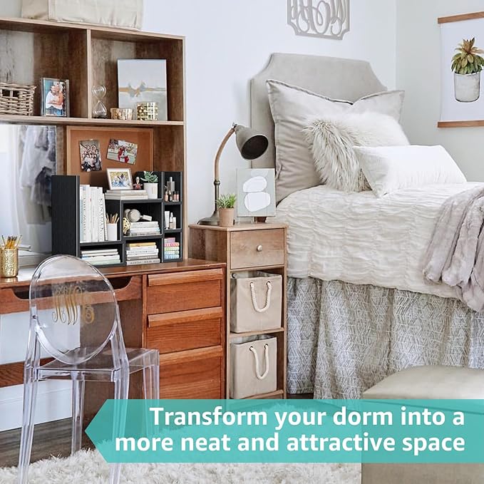 Desk Shelves Desktop Orgnizer Shlef - Black Office Organization for Top of Desk Organizers and Accessories Corner Bookshelf Table Top Shelving Small Hutch Decorations for Office