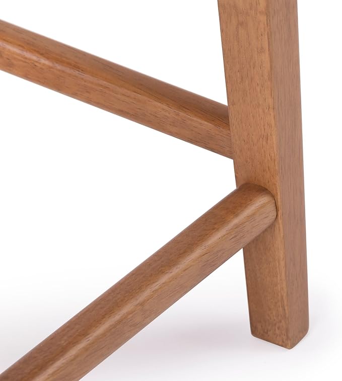 Plank+Beam Smythe Counter Stool, 24", Set of 4, Sturdy Wood Modern Kitchen Counter Height Stool, Saddle Seat Backless Counter Chair, Metal Footrest, Pecan