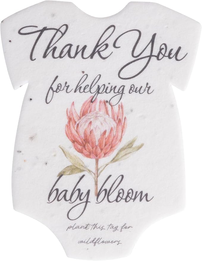 Plantable Onesie Seed Paper – 15 Protea Baby Shower Favors for Guests with Wildflower Seeds, Baby Shower Gifts for Guest