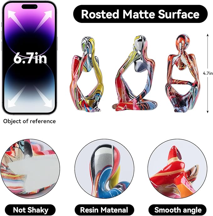 BrownLove 3pcs Hip hop Human Body Abstract Art Decoration, Modern White Art Resin Statue Room Office Shelf Bookcase Decoration