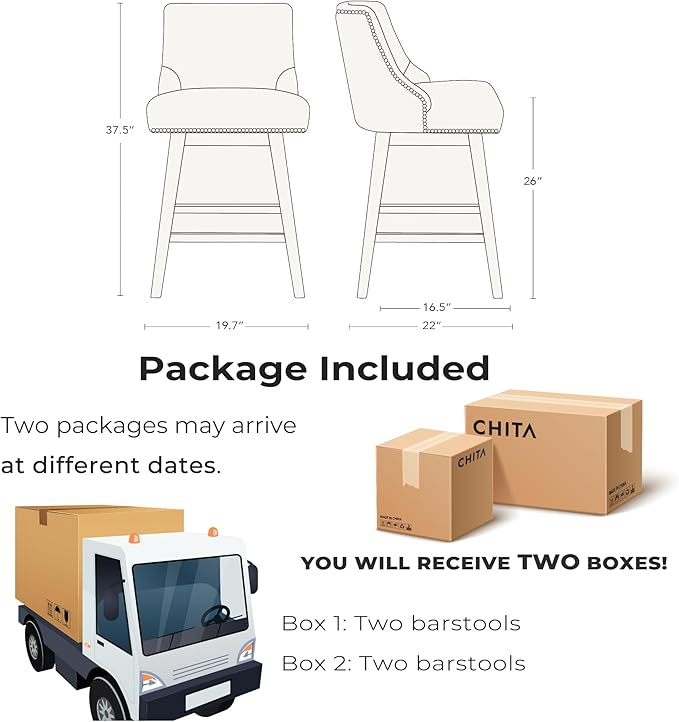 CHITA Counter Height Swivel Bar Stools Set of 4, FSC Certified Upholstered Counter Stools, Modern Swivel Barstools with Wood Legs for Kitchen Island, 26" Seat Height, Fabric in Fog