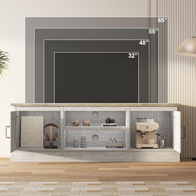 Farmhouse TV Stand for 65 Inch TVs Entertainment Center with Storage Cabinets Modern Media Console Table Rustic Wood Design for Living Room Office 61 * 17.7 * 21.7 Inch Dark Grey