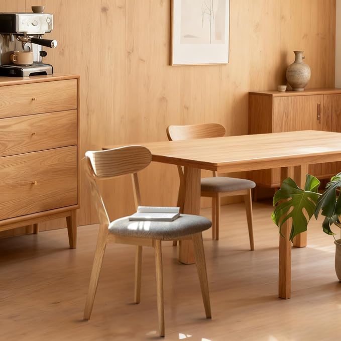 100% Solid Oak Wood Dining Room Chairs - Practical Kitchen Chairs - Wood Chair for Dining Room, Kitchen (4, Natural with Grey Cushion)