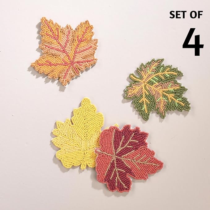 Folkulture Coasters Set of 4 | (4") Fall Coasters for Farmhouse Decor or Fall Table Decor | Boho Costers for Thanksgiving Decorations | Autumn Decor or Fall Stuff for Home | Bar Coaster Set