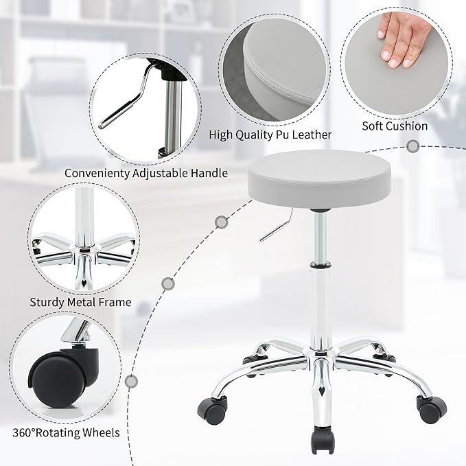 Drafting Stool, Adjustable Office Chair 19.5"-26.6", Gray Work Stools with Wheels (Gray)
