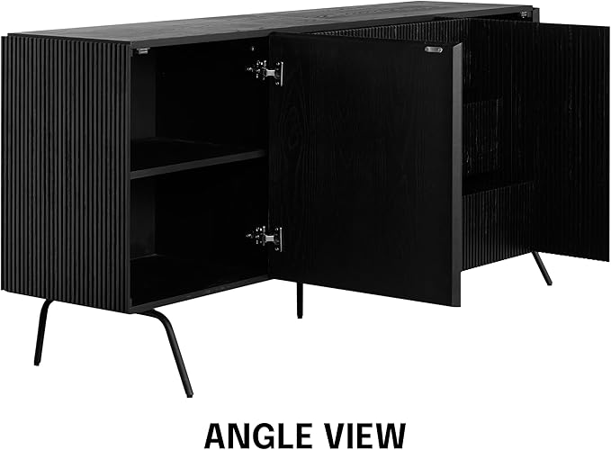 NTC Veil Sideboard with 2 Doors and 3 Drawers, Buffet Cabinet with Vertical Groove Design and Metal Legs, Storage Cabinet for Living Room, and Entryway, Effortless Assembly - Burnt Black