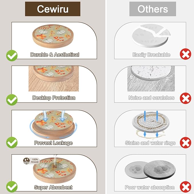 Pumpkins Coaster Set of 6 Cewiru Halloween Coasters for Drinks Absorbent Cup Mats for Table Protection Unique Fall Round Coasters for Coffee Table Kitchen Decor 4.3"