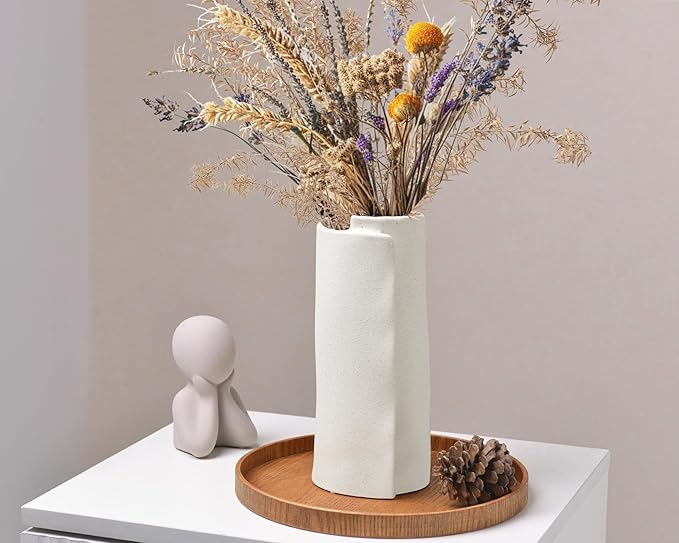 Pointnio White Ceramic Flower Vase,8 Inch Modern Boho Origami Decorative Vase for Home Decor,Small Vases for Pampas Grass,Minimalist Vase for Fresh Flowers,Dried Flowers,Table Shelf Living Room Decor