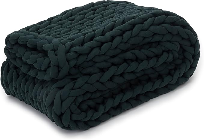 Nuzzie Chunky Knit Weighted Blanket - Breathable, Cooling, Hand Made Knit Throw Blanket for Sleep - Machine Washable, Stylish Decor Design (Forest Green, Queen | 22lbs | 60"x80")