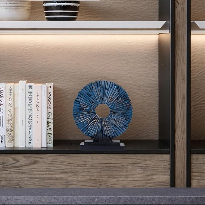 Minimalist Round Sculpture Decorative Objects Above Cabinet Decor Kitchen Modern Home Decor Items for Living Room Tv Stand, Center Pieces, Shelf, Coffee Table Decorations Accents (Blue)