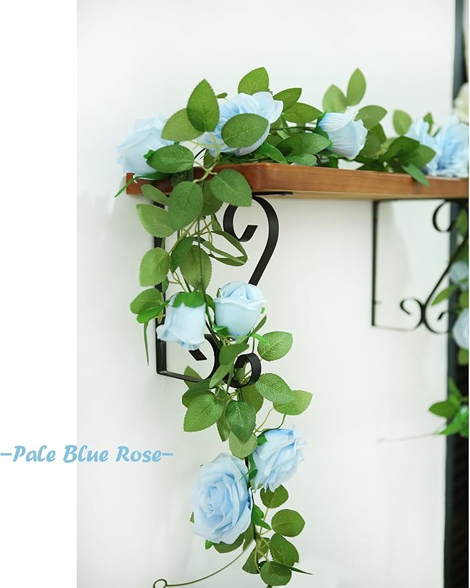 Felice Arts 2 Pack Light Blue Artificial Floral Garland Each 6.5FT Fake Rose Vine Hanging Rose Garland for Wedding Flowers Table Centerpiece Arrangement Room Baby Shower Teepee Mirror Decor