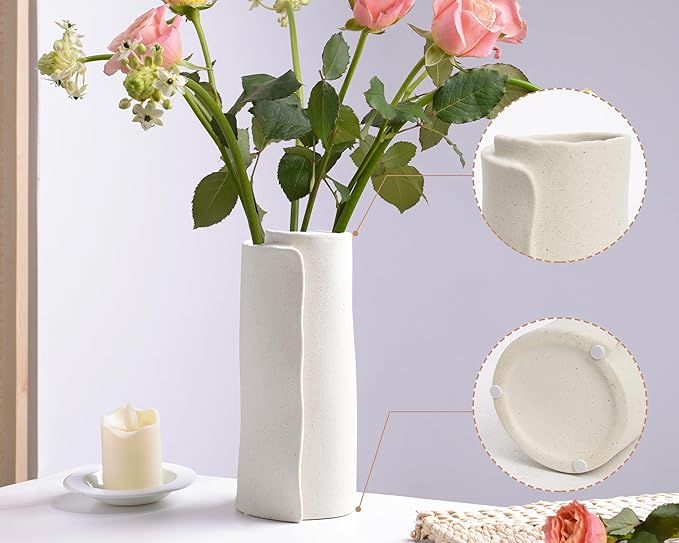 Pointnio White Ceramic Flower Vase,8 Inch Modern Boho Origami Decorative Vase for Home Decor,Small Vases for Pampas Grass,Minimalist Vase for Fresh Flowers,Dried Flowers,Table Shelf Living Room Decor