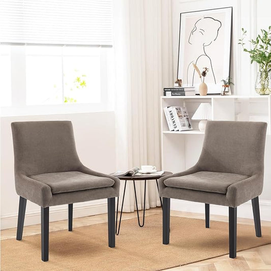 Dining Chairs Set of 2, Upholstered Corduroy Dining Room Chair with Wood Legs, Mid-Back Padded Kitchen Side Chairs for Dining Room, Blue