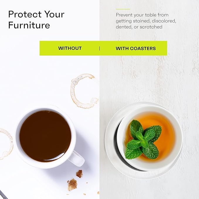 Acrylic Drink Coasters Set of 6 | Premium Stylish Black 4 Inch Coaster Set for Tabletop, Coffee Table Protection | Coasters Will Not Scratch Your Wood Tables or Stick to Glass | Home Decor Accent