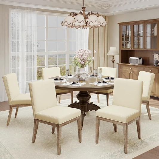 Wooden Dining Chairs Set of 6, Modern Fabric Upholstered Dining Room Chair, Kitchen Side Chairs, Farmhouse Dinner Chair with High Back for Kitchen, Beige