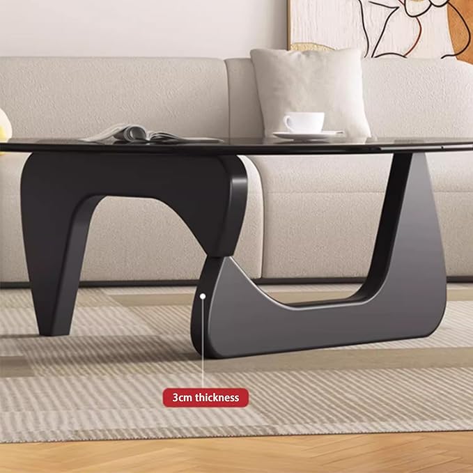 EASYSOUL Modern Glass Coffee Table, 32.68" D x 22.44" W x 15.75" H, Abstract Round Tea Tables for Living Room Home Office Industrial Cocktail Tables (Black-Gray Glass, 32.68")