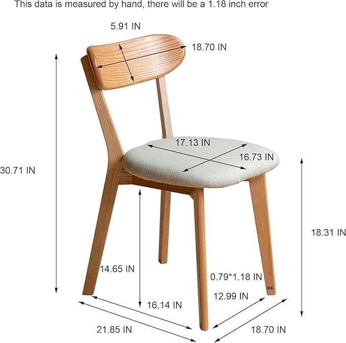 100% Solid Oak Wood Dining Chairs,Mid Century Modern Dining Chairs with Upholstered Cushion,Kitchen,Dining Room Chairs Set of 1/2/4 (1, Original Color White Upholstery)